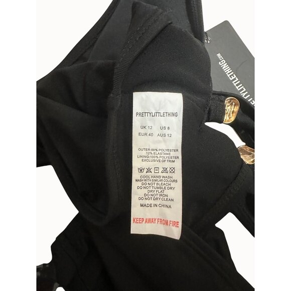 Pretty Little Thing Black Hammered Trim Deep Plunge Cut Out Bathing Suit New 8 - Picture 8 of 8